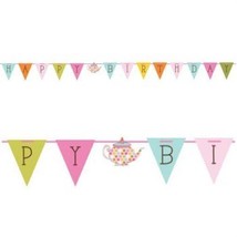 Tea Time Happy Birthday Flag Banner 6&#39; Paper Tea Party Birthday Party De... - £13.62 GBP