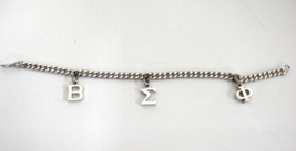 Beta Sigma Phi Sorority Greek Letter Charm Bracelet Silver Tone 6.25&quot; - £7.90 GBP