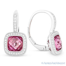 4.40ct Pink Lab-Created Sapphire Diamond Halo 14k White Gold Leverback Earrings - £706.22 GBP