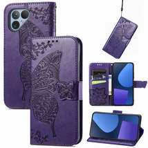 For Fairphone 5 Butterfly Love Flower Embossed Leather Phone Case(Dark Purple) - £3.94 GBP