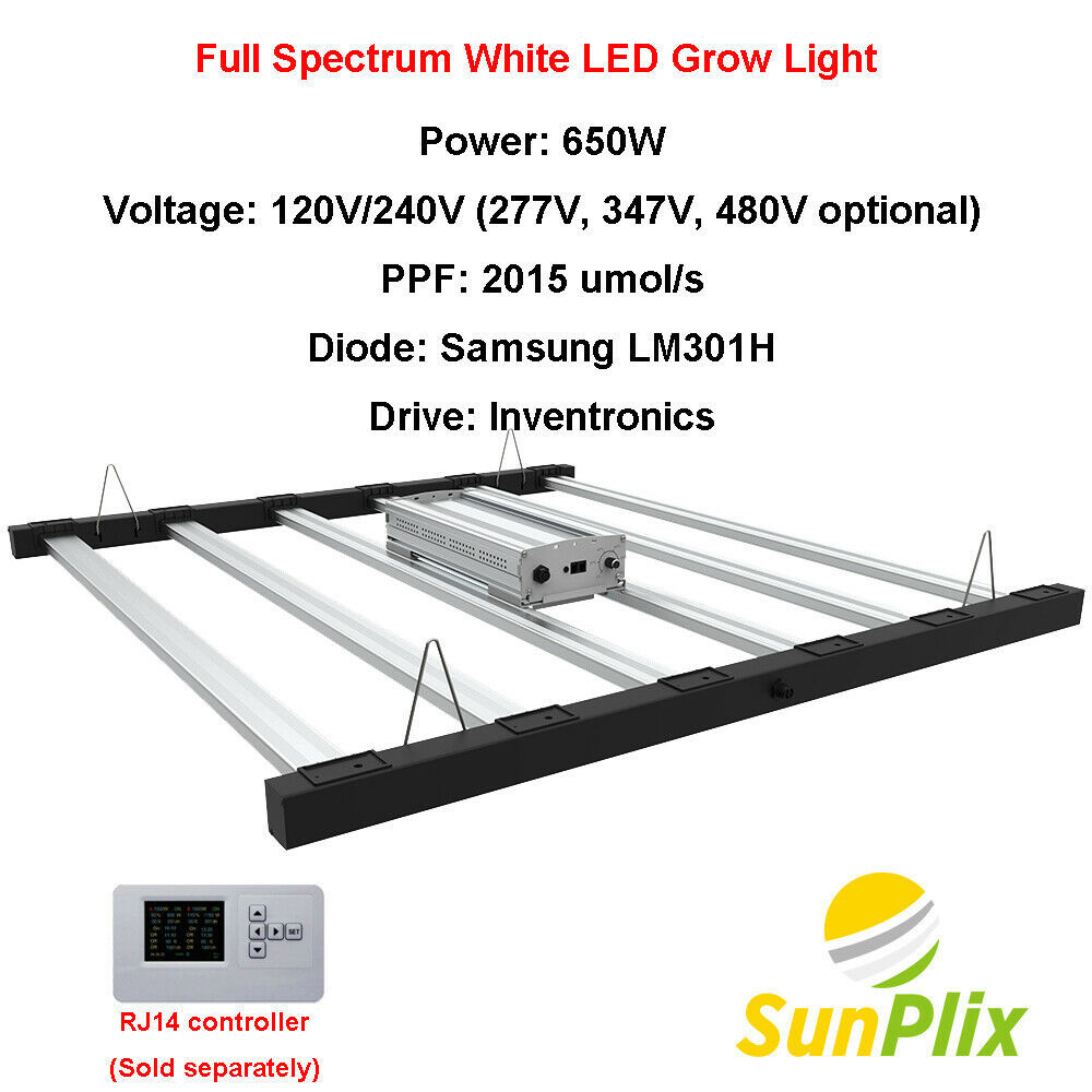 SunPlix G3 6 Bar 650W Full Spectrum White Samsung LM301H LED Grow Light - $599.99 - $629.99