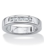 PalmBeach Jewelry Men&#39;s Square-Cut CZ Wedding Band Platinum Plated Silver - £67.60 GBP