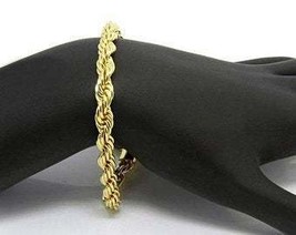 14 kt Gold Overlay Rope Link Bracelet- 8.5 Inches Long - 6 mm wide MADE IN USA - £8.03 GBP