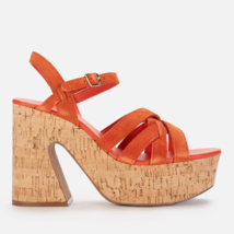 Free People Lisbon Mary Jane Platform SANDALS Size 40/10 Orange  Suede Cork NEW - £47.44 GBP