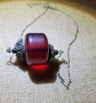 Antique Cherry Amber Faturan Bakelite 830S Silver Necklace Prayer Beeds Tested - £435.24 GBP