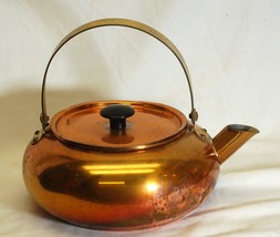 Copper Teapot Tea Kettle Brass Handle Farmhouse Decor - £28.81 GBP