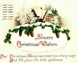 Sincere Christmas Wishes Cabin Pine Baughs 1915 International Art Co Pos... - $3.91