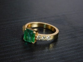 Gift For Women Jewelry Band Ring Size 7 Natural Emerald Gemstone 14k Yellow Gold - £1,194.95 GBP