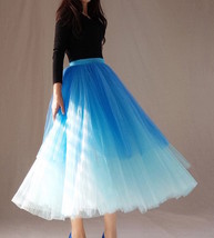 Blue Layered Tulle Skirt Women Custom Plus Size Puffy Tulle Skirt Outfit image 5