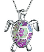 Turtle Pendant Necklace Imitation Purple Opal Rhinestone w/Silver Clavic... - £11.77 GBP