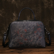 Retro bag women&#39;s leather Boston Bag fashion leisure pillow bag plum blossom Han - $264.88