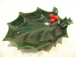 Lefton&#39;s Green Holly Christmas Spoon Rest Vintage - £13.50 GBP