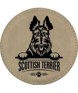 Scottish Terrier 4" Round Leather 6-Coaster Set with Holder-Tan / Black - $19.99