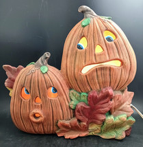 Lit Ceramic Pumpkin Jack-o-Lantern Halloween Lamp Prop, Ookey-Spooky Vin... - $69.00