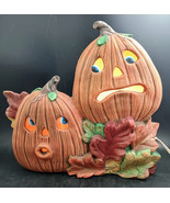 Lit Ceramic Pumpkin Jack-o-Lantern Halloween Lamp Prop, Ookey-Spooky Vin... - $69.00
