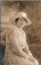 RPPC Lovely Woman White Hat Embroidered Dress Mt Vernon NY Studio Postcard B23 - £9.41 GBP