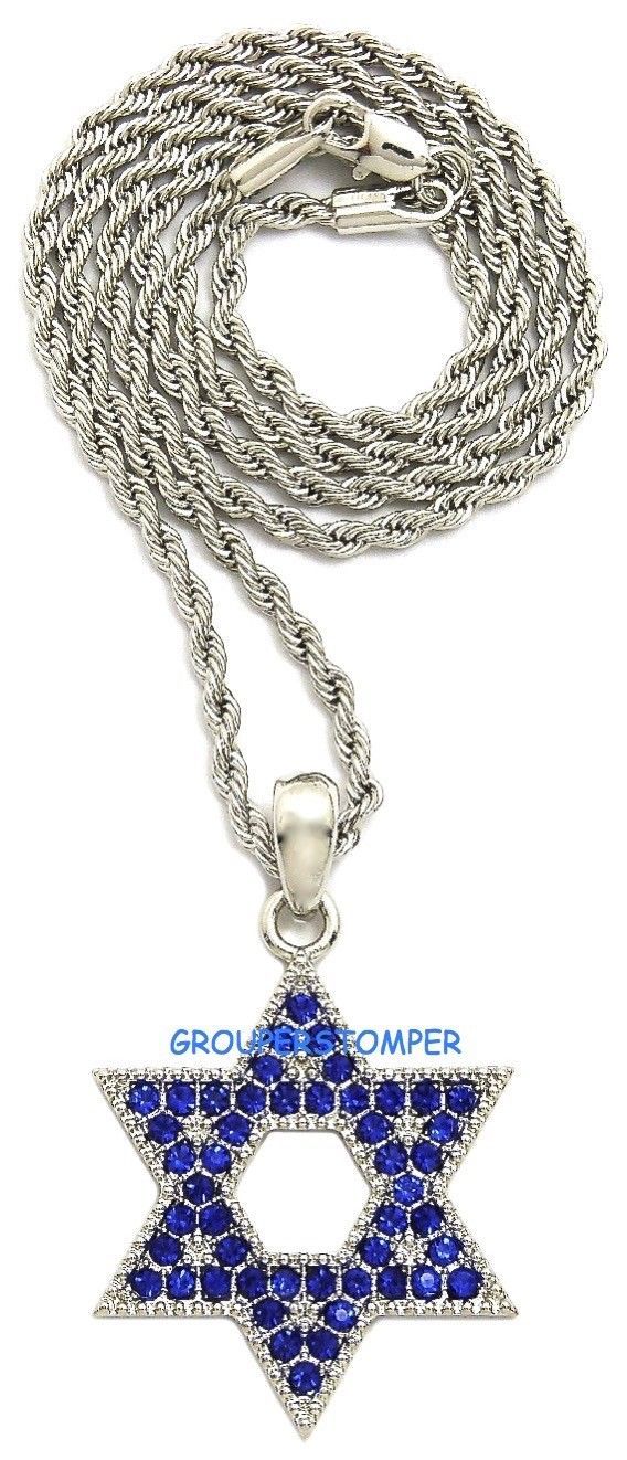 Star Of David New Rhinestone Pendant Necklace with 24 Inch Chain Religious - £12.73 GBP