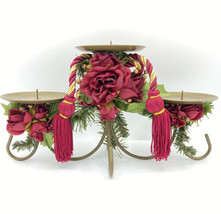 Brown Metal 3 Pillar Candle Holder Table Centerpiece Fireplace Mantle Roses - $29.67