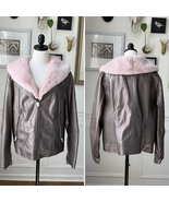 NWT Midnight Velvet Metallic Taupe Faux Leather Moto Jacket Pink Faux Fu... - $74.92 CAD