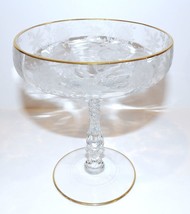 Beautiful Vintage Cambridge Etched Glass Wildflower Gold Trim 6 1/8&quot; Compote - £47.21 GBP