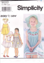 Simplicity 9000 Pattern Child Dress Top Bloomers Hat Sizes 2,3,4 Girls New  1994 - £3.89 GBP