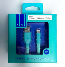 New Buqu Cordz 3-ft Braided 8-Pin Usb Cable Turquoise For I Phone Charge Sync - £3.70 GBP