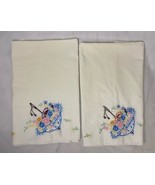 Vintage Pair Of Pillowcases 29x19 Floral Umbrella Elaborate Hand Embroid... - $20.84 CAD