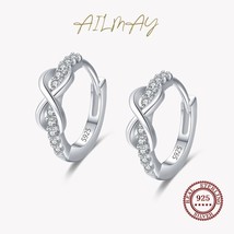 Ailmay Pure 925 Silver Romantic Infinity Love Shining Zircon Hoop Earrings For W - £16.93 GBP