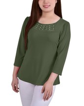 MSRP $40 Ny Collection 3/4 Sleeve Crepe Knit Top Green Size Petite Large - £7.36 GBP