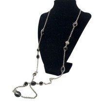 White House Black Market Long Single Strand Necklace Silvertone Black Be... - $6.79