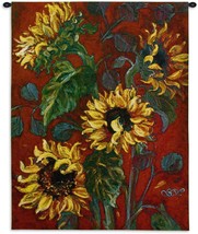 40x53 SUNFLOWERS on Red I Floral French Country Abstract Tapestry Wall Hanging - $168.30
