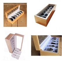 Men Wrist Watch Display Case Collectors Wood Box Storage Holder Glass Top Retail - £33.13 GBP