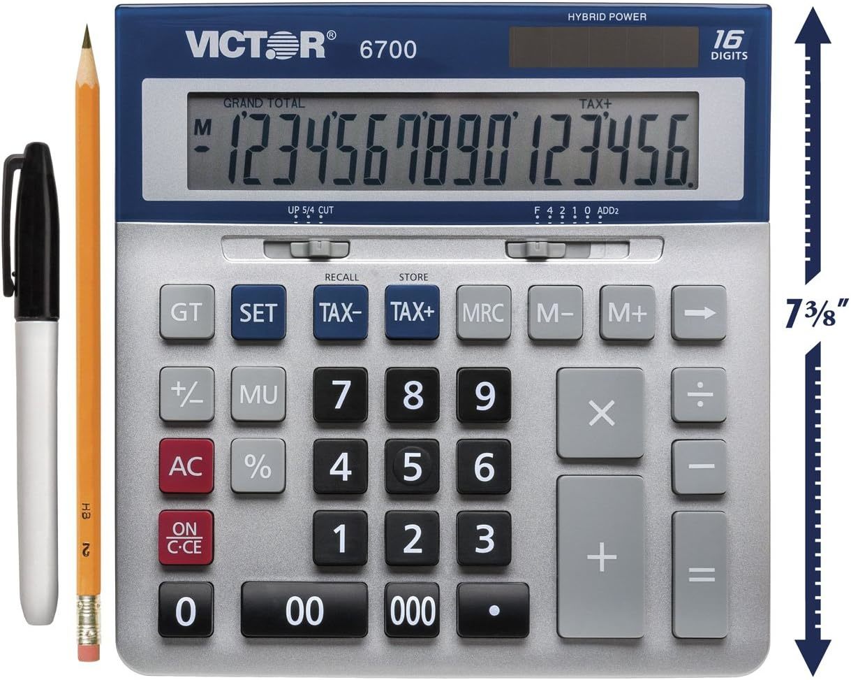 Silver And Blue Victor 16-Digit Desktop Calculator. - $39.92