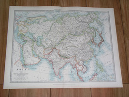 1907 Antique Map Of Asia China India Russia Siberia Saudi Arabia Indonesia - $27.13