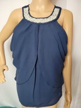 Venus Blue Womens Top Blouse Faux Pearls Size 4 Sleeveless - £7.84 GBP