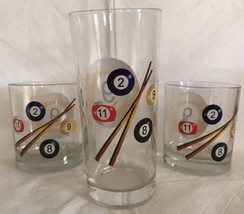 Set 3 Rocks Whiskey Lowball Old Fashioned Glasses W/ Pool Balls &amp; Que Italy - £15.98 GBP