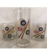 SET 3 ROCKS WHISKEY LOWBALL OLD FASHIONED GLASSES W/ POOL BALLS & QUE ITALY - £15.95 GBP