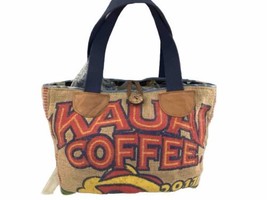 Lokelani Burlap Kauai Coffee 2017 Tote Bag Purse Bag Hawaii Leather Accents - £62.92 GBP