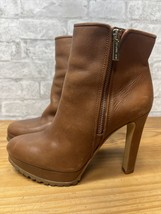 Gianni Bini Ankle Boots Leather Tan Zipper Womens Sz 8M Stack Heels - £20.94 GBP