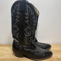 Dan Post Black Cowhide Leather VTG Black Round Toe Cowboy Western Boots Sz 9 D - £47.88 GBP