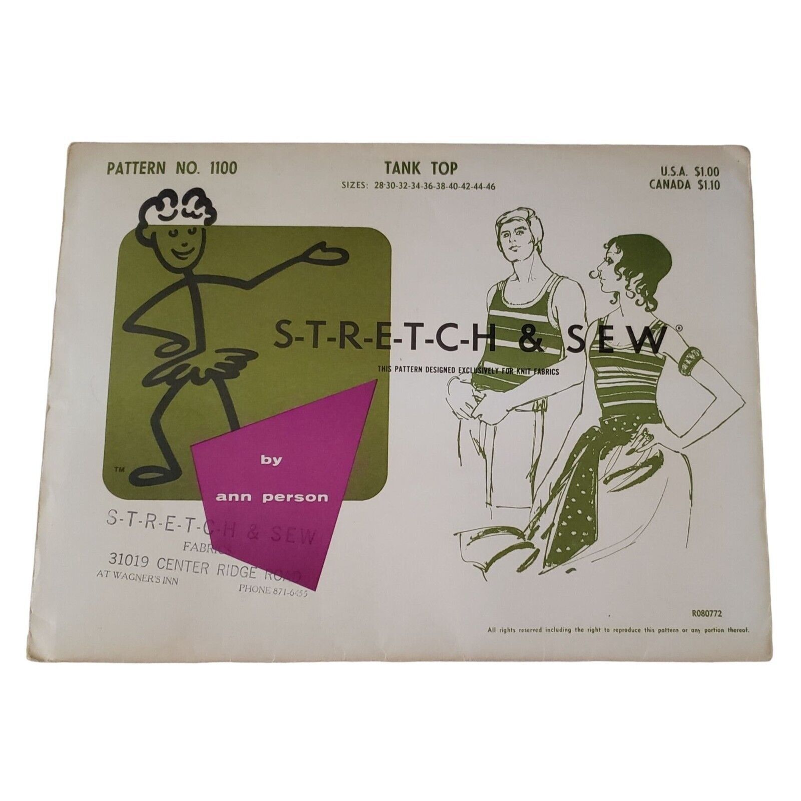 Stretch & Sew 1967 pattern #1100 Tank Top sizes 28-46 UNCUT - £12.97 GBP