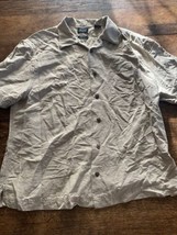 Haggar Men Button Up Shirt Large Brown Herringbone 100% Silk Washable Co... - $18.80