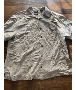 Haggar Men Button Up Shirt Large Brown Herringbone 100% Silk Washable Co... - $18.80