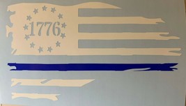 Thin Blue Line Betsy Ross 1776 Tattered Distressed  Flag Decal Sticker - £6.32 GBP+