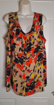 LANE BRYANT Sleeveless Multicolor Ruffled Neckline Button-Down Blouse Si... - $7.40