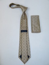 Men's  Nautica Tie and Hankie Set Woven Silky Feel #Nautica-1 Beige image 4