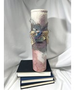 tony evans cylindrical ancient sands raku pottery vase with Rope Leather... - $92.57