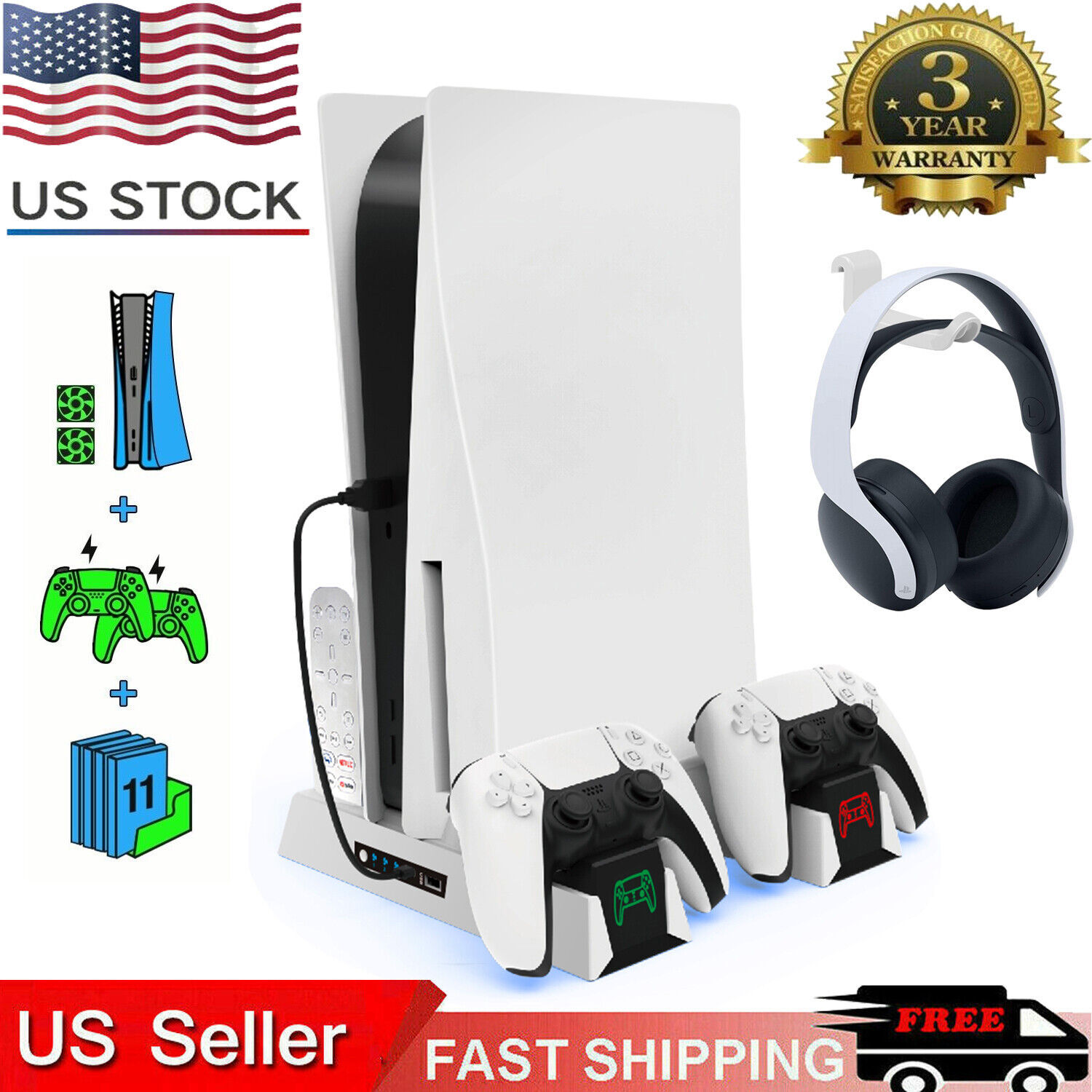 Wireless Ps5 Controller Charger Cooling Fan Station For Dualsense Playstation 5