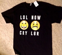 Alstyle Apparel Emoji T-Shirt Laugh LOL NOW CRY L8R Black Size Adult Lar... - £11.63 GBP