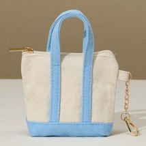 Mini Canvas Tote Key Ring Bag Charm Light Blue - $14.85
